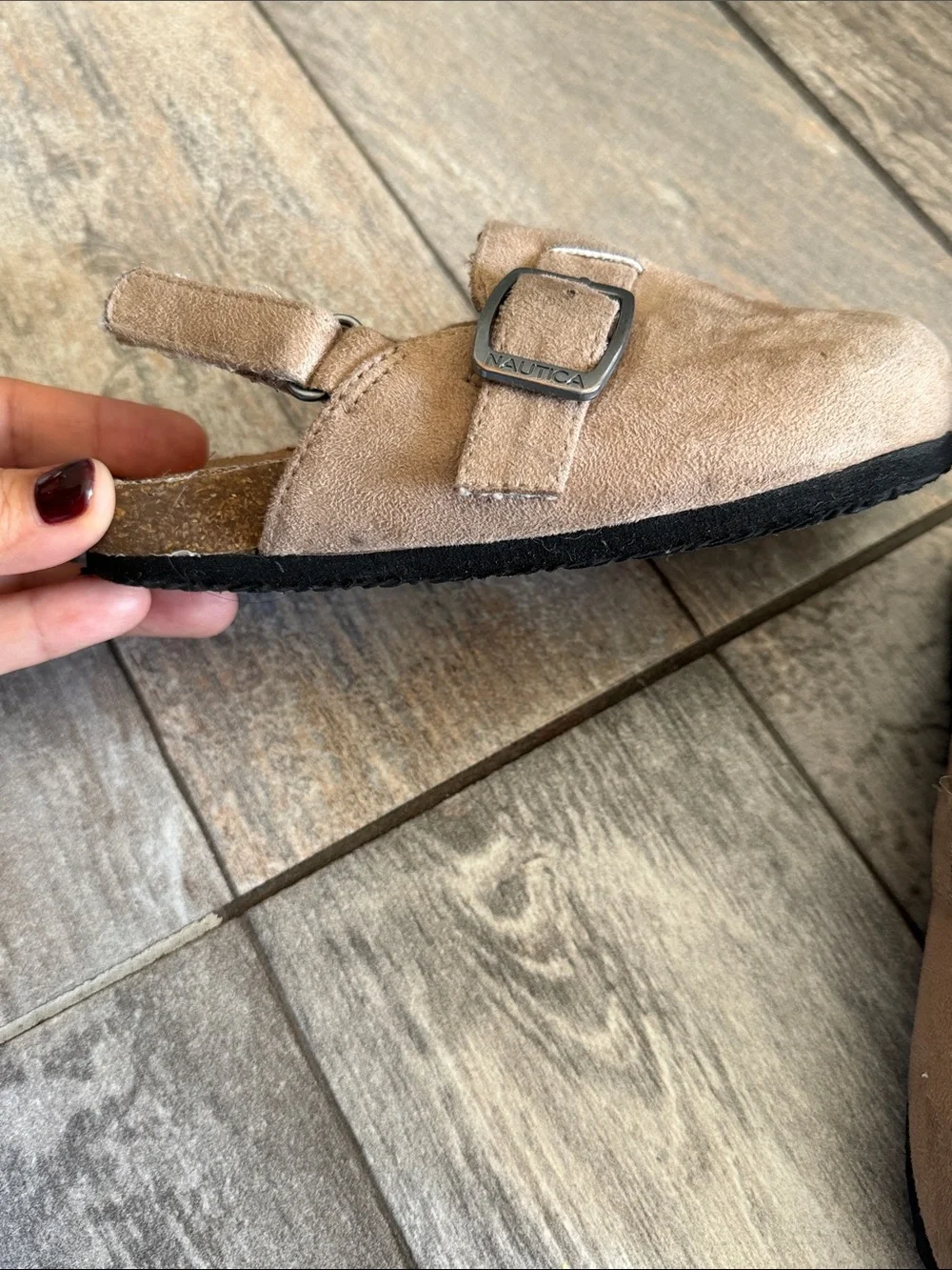 Nautica Kids Brown Suede Slip-On Clogs with Buckle Strap